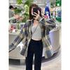 American Retro Plaid Long Sleeve Shirt Jacket for Women - Small Size, Spring/Autumn 2024