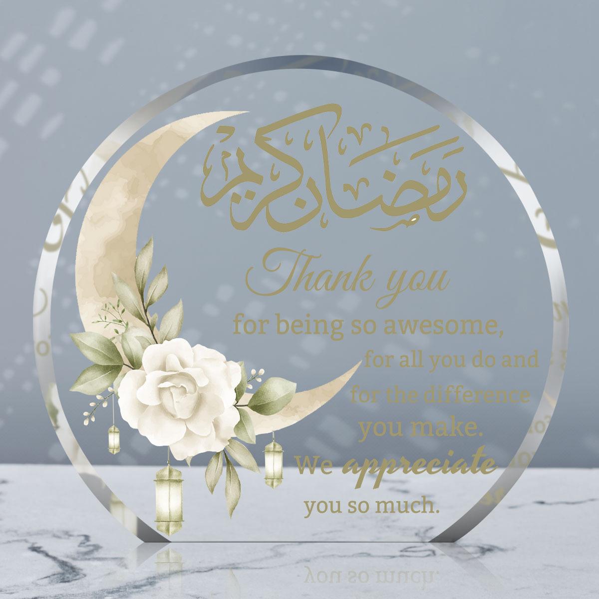 

Elegant Ramadan Decorative Plaque with Arabic Calligraphy, Floral Design & Lanterns Birthdays, Anniversaries, or Special Occasions, Islamic Home Deco 10*9cm