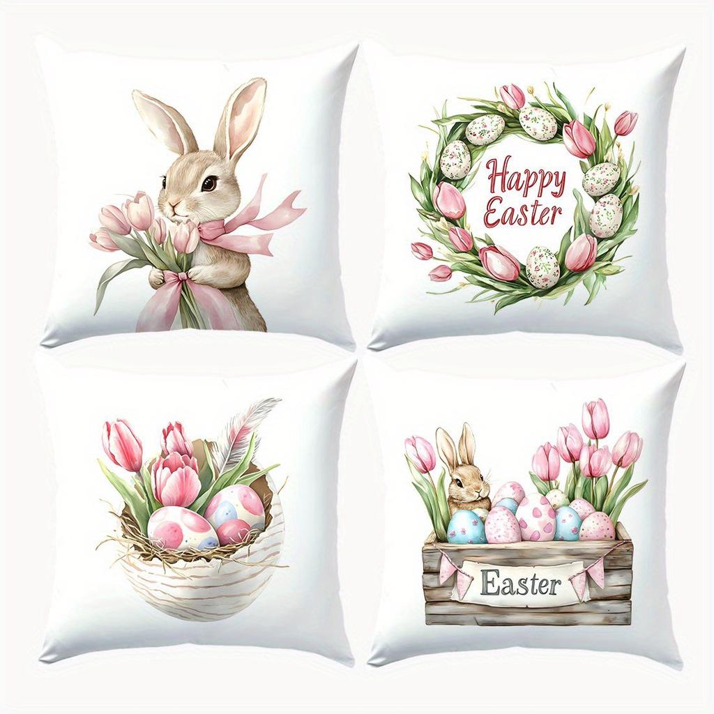 Vikama 4-Piece Easter Bunny Cushion Cover Set Double-Sided Printed Cushion Covers Sofa, Bench & Patio Cushion Covers Home Decor