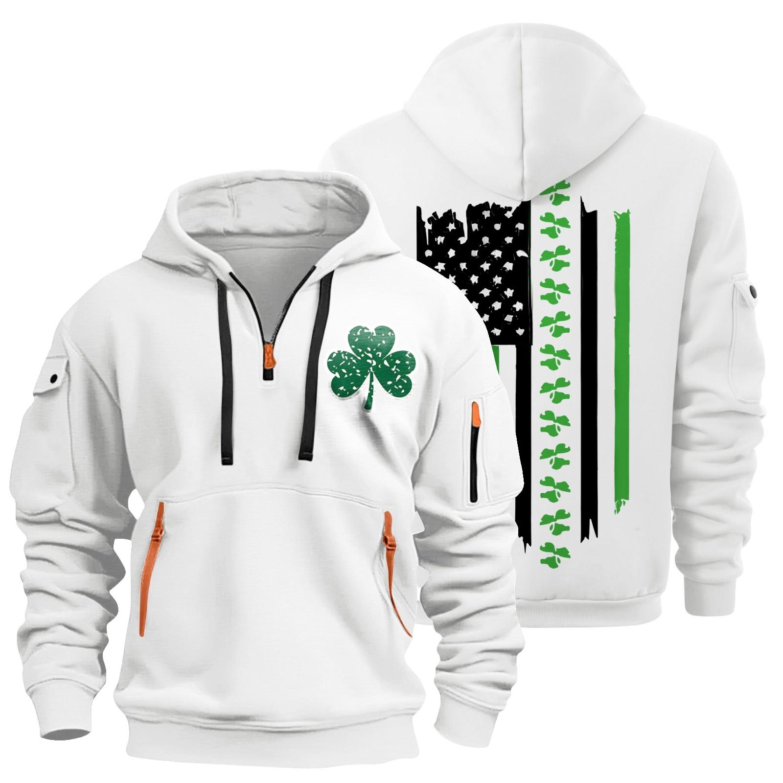 

улица. Толстовка с капюшоном Patrick s Green Flag Print для мужчин, пуловер на молнии для мужчин, спортивная повседневная толстовка больших размеров L бежевый