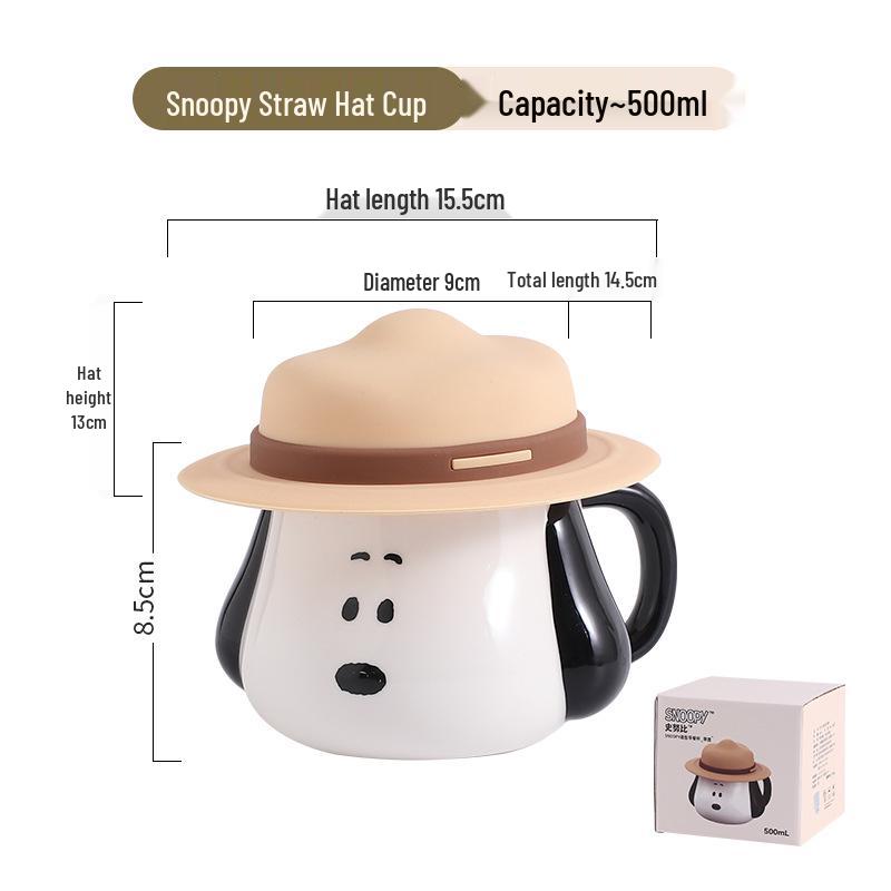 Snoopy Ceramic Mug with Handle, Lid & Straw Hat - Cute Creative Coffee Cup, Perfect Gift 500ml