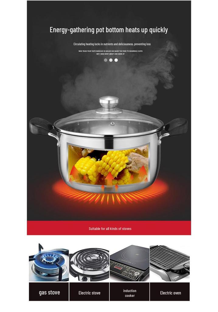 Stainless Steel Anti-Scald Soup Pot with Double Ears for Gas & Induction Cookers