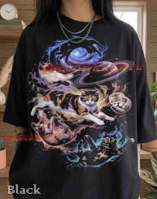 Space Cats Cosmic Felines Galaxy Kittens Comfort Colors® Tshirt, Universe Planets Retro Vintage Animal Lover 90s Graphic Tee