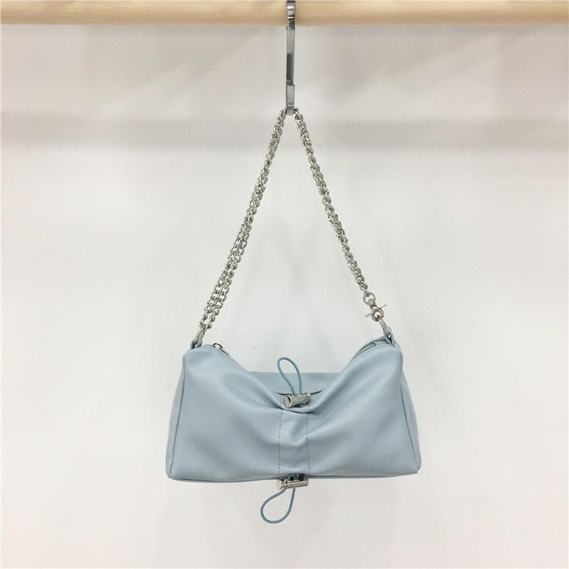 

2025 New Trend Niche Personality Silver Pleated Bag Drawstring Chain Single Shoulder Underarm Cross-body Korean Style