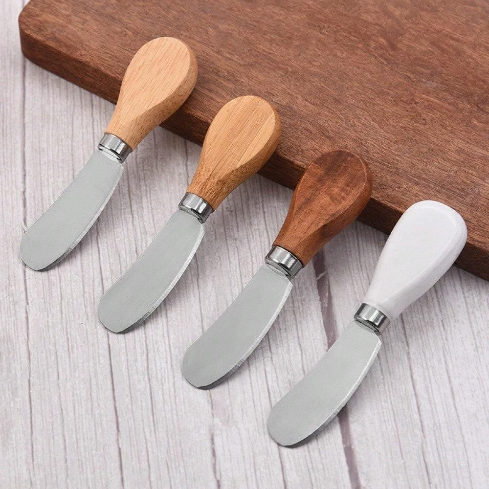 Cheese Board Knife Set for Charcuterie Pizza Cutting Knife Stainless Steel Cheese Knife Stainless Steel Cheese Knife Set with Wood HandleButter