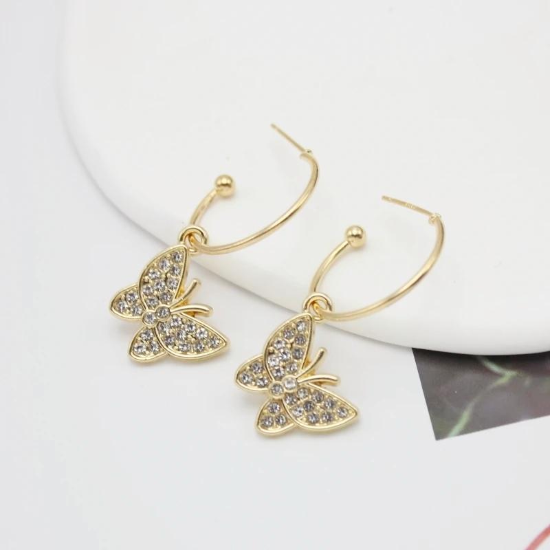 

Full Crystal Butterfly Big C-Type Drop Earrings for Women Pendientes Korean Ear Zircon Trend Simple Animal Creative Accessories