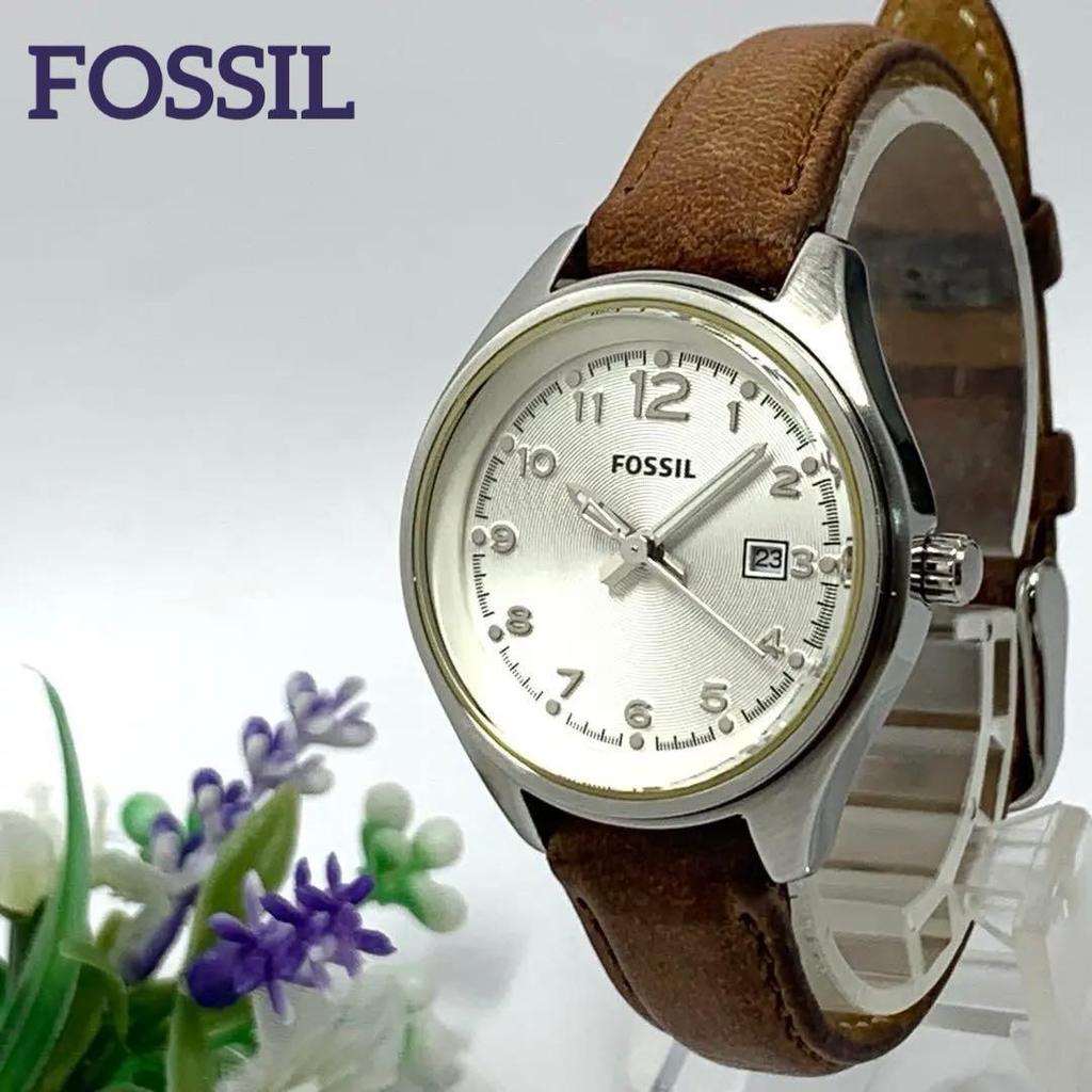 Used 691 Working Item Battery Replaced FOSSIL Fossil Ladies Watch Quartz 3 Hand Silver Date Arabic Numerals Leather Belt Popular Rare AM-4379