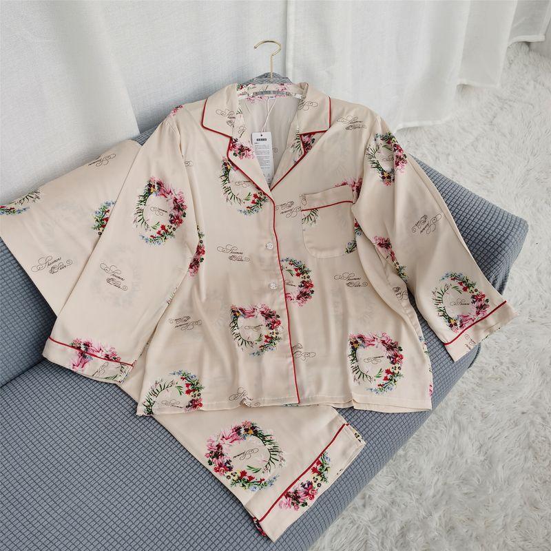 Special Offer Silk Pajamas Set Women Spring and Autumn Print Gift Two-piece Suit Set Long sleeve Homewear Can Be Worn outside Cardigan