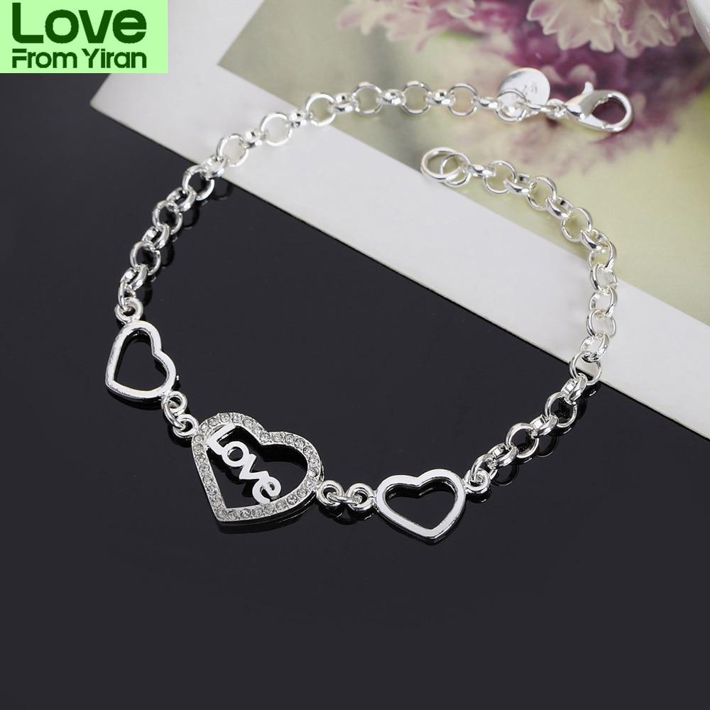 925 Sterling Silver Heart Love Girl Bracelets Geometry Chain Line Party Retro Women 'S Jewelry  Jewelry Valentine 'S Gifts