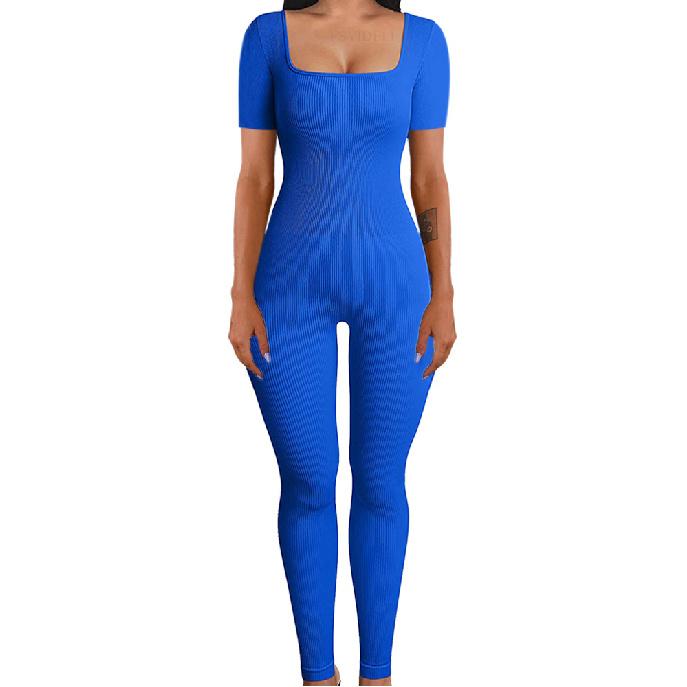 New Women'S Jumpsuit For Autumn And Winter, Threaded Square Collar, Hip Lifting, Slim Fit And Sexy Jumpsuit