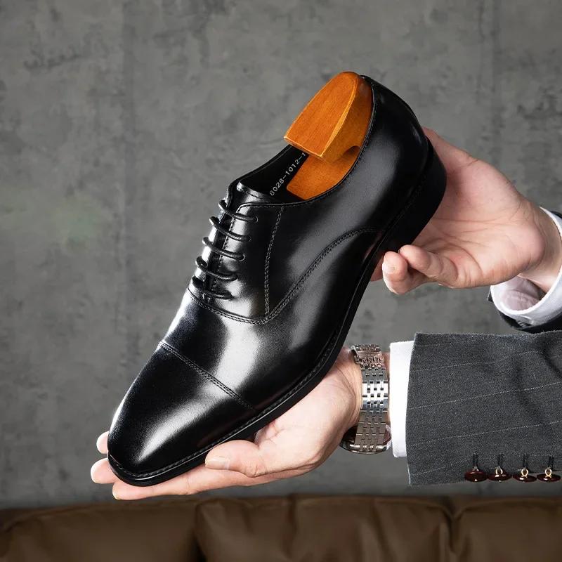 Fashion Genuine Leather Shoes Classic Gentleman Lace-up Wedding Formal Shoes Top Layer Cowhide Oxfords Elegant Party Banquet Dress Shoe