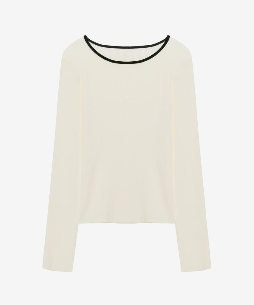 MIND BRIDGE WOMEN [W][Couture] Boat Neck Rib Contrast Slim Fit Knit
