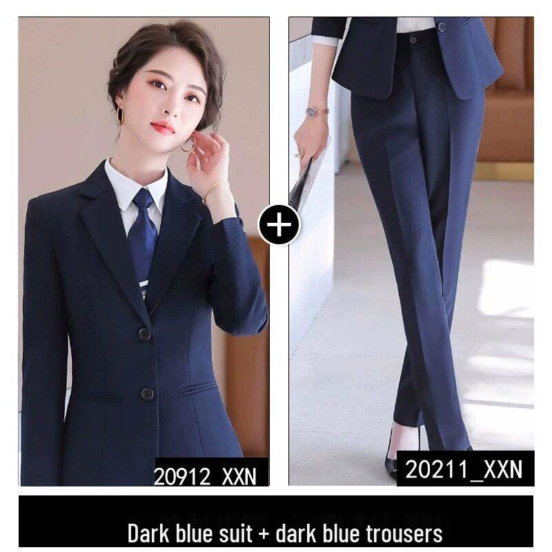 Formelles Schwarzes Anzugset für Damen für Frühling und Herbst - Professionelle Arbeitskleidung mit Jacke für Hotelrezeptionisten