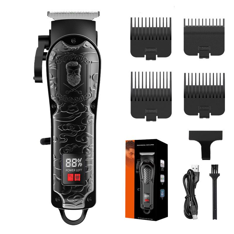 Digital Display Hair Clipper Set: Electric Parent-Child Haircut Kit with Oil Head Carving and Scissors