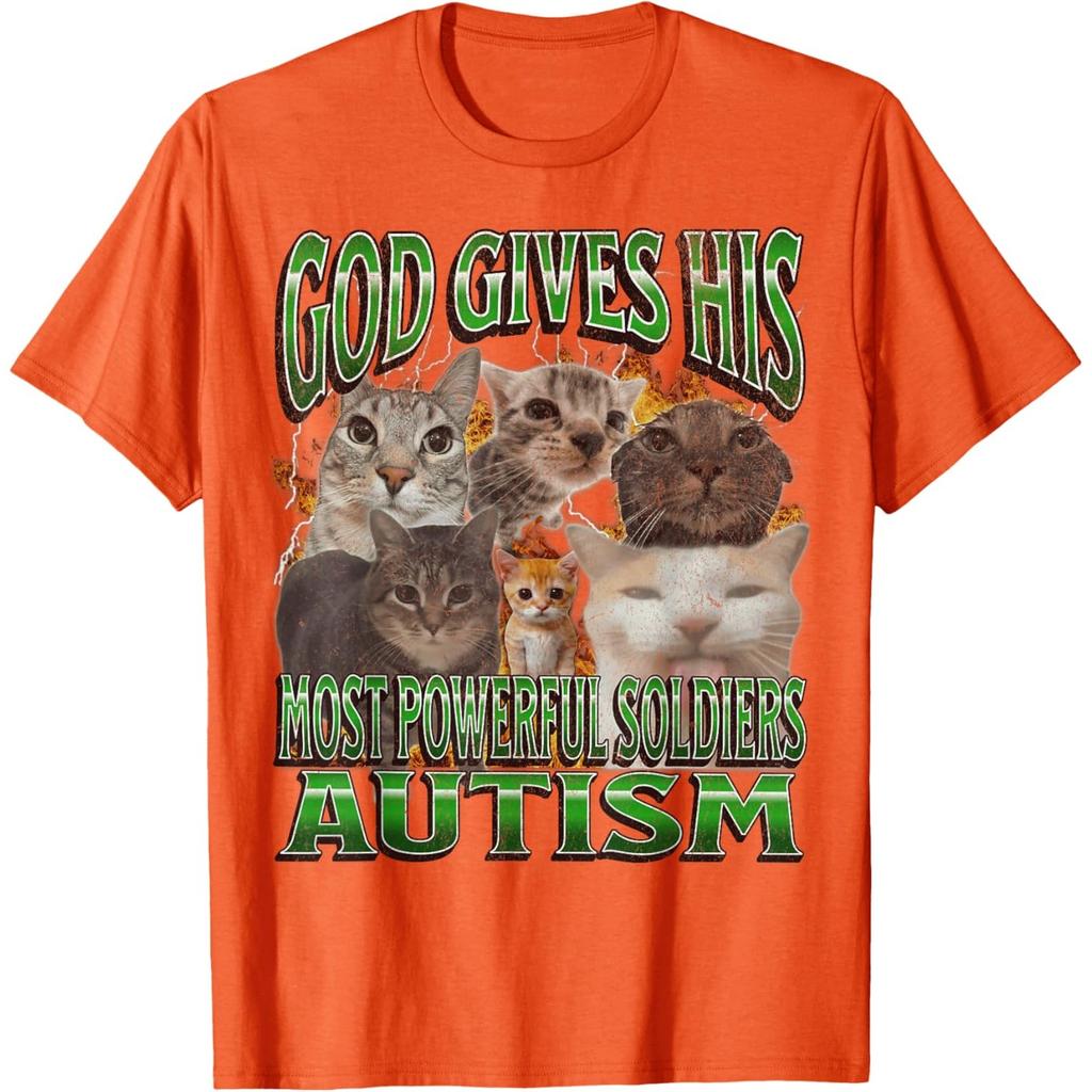 God Gives His Most Powerful Soldiers Autism Cats Graphic Tee Unisex Casual Cotton Short Sleeve T-Shirt