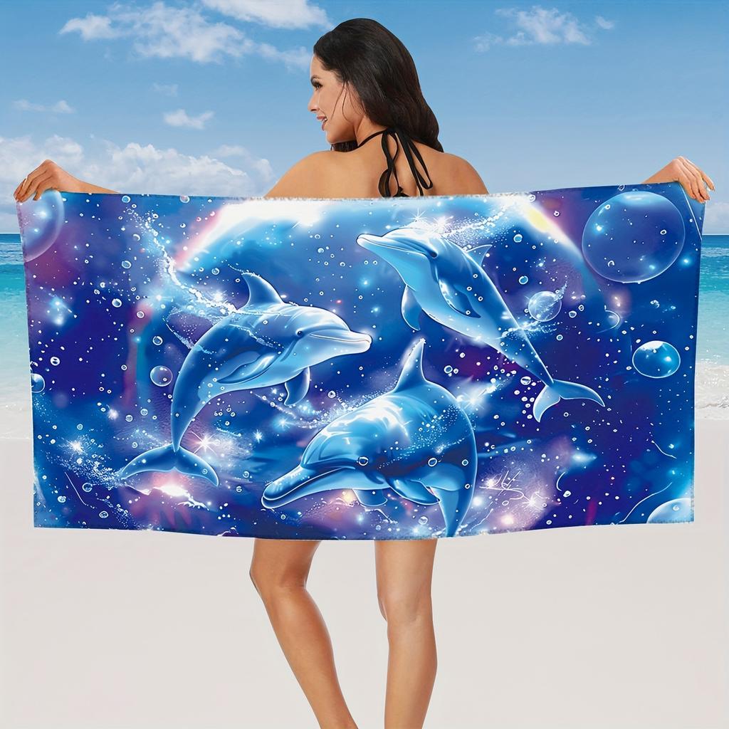 Ultra Soft Microfiber Beach Towel - Dolphin and Bubble Design, Sun Protection, Suitable for Summer Beach, Camping, Pool, Travel