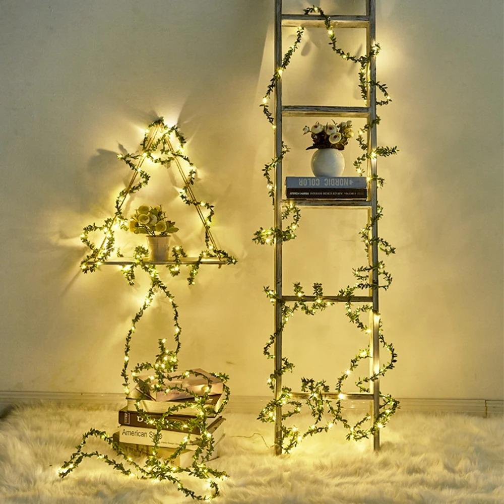 2M 3M 5M 10M LED String Light Green Leaf Garland Vine Fairy Lights Flexible Copper Battery Powered Party Wedding Decoration