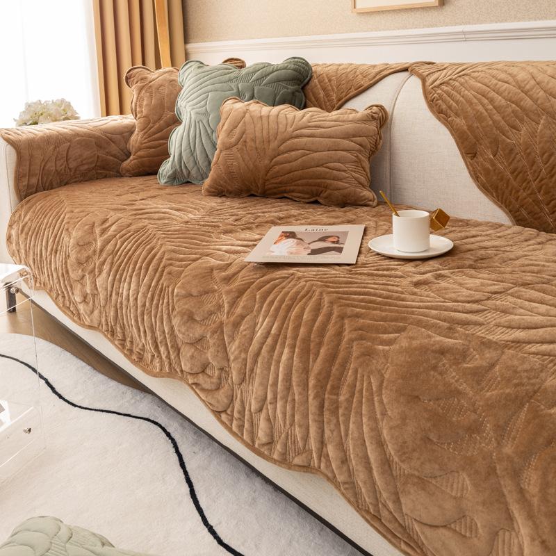 

Winter Padded Thickened Sofa Cushion Short Plush Non-slip Seat Cushion Universal In All Seasons Simple Solid Color Sofa Cover 90*160cm