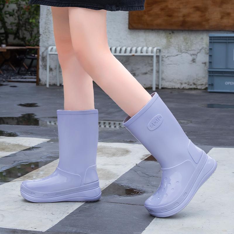 Water shoes rain shoes women's medium and high rain boots women's waterproof Japanese outer wear rubber shoes overshoes water boots