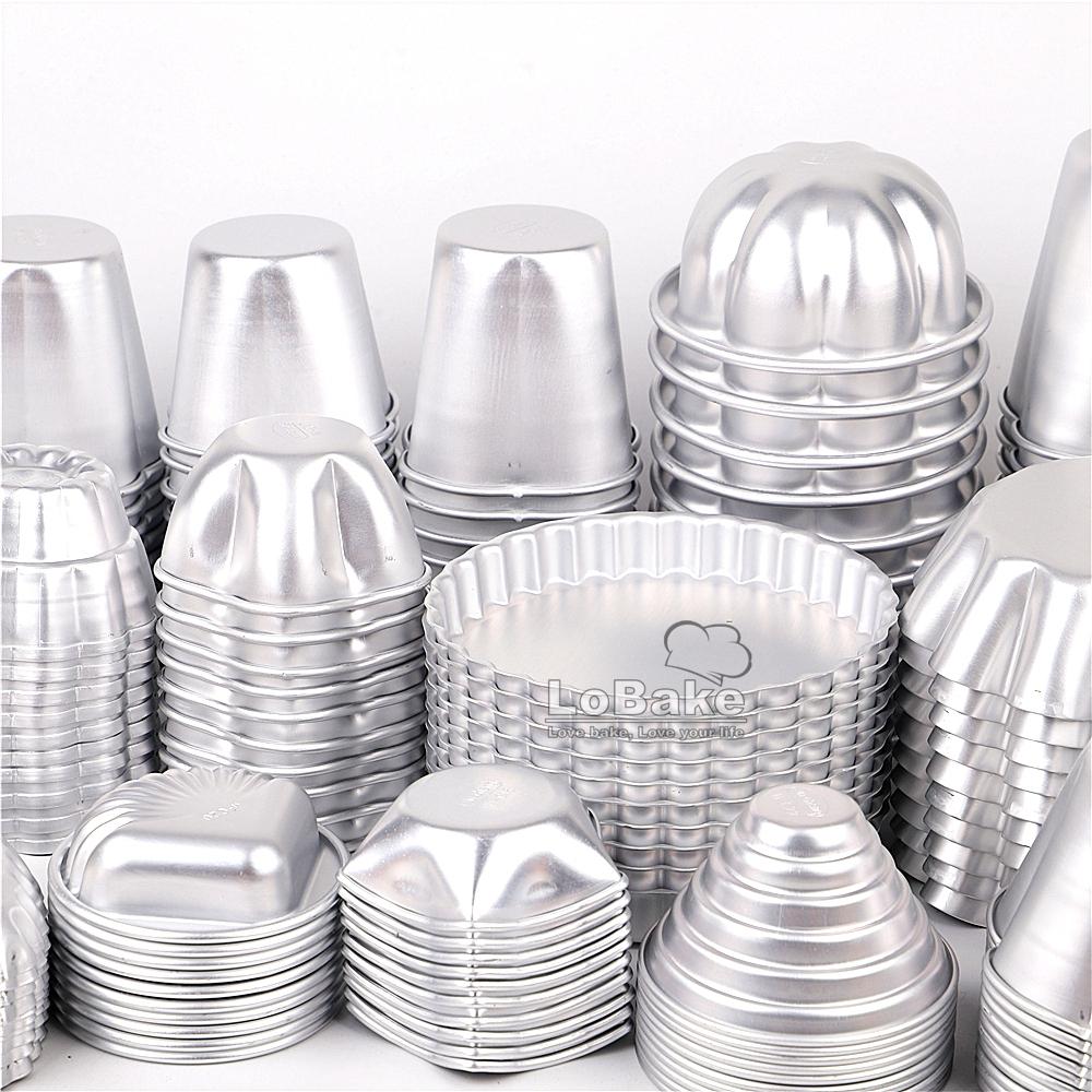 10pcs/lot Various Design Fluted Edge Wavy Flower Cup Boat Round Shape Aluminium Tart Mould Jelly Pudding Cup Cupcake Mold Baking