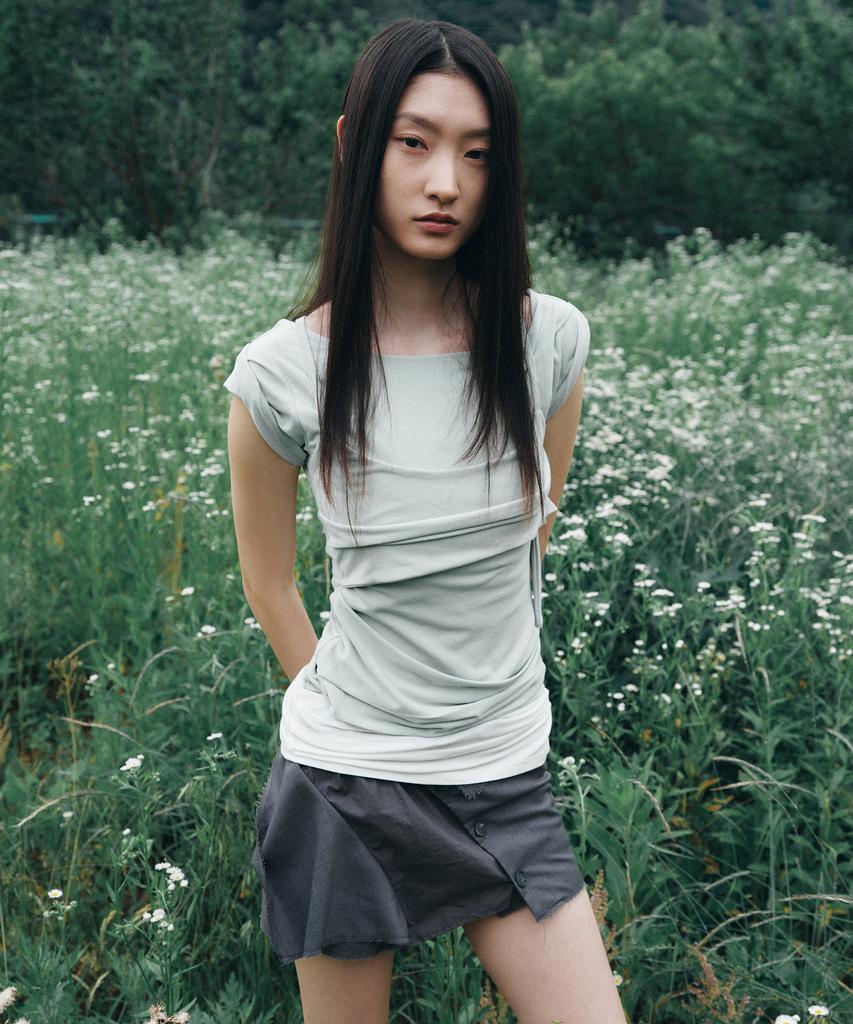 Peulleeoeob Layered Bustier T-Shirt (Fl-108_Mint)