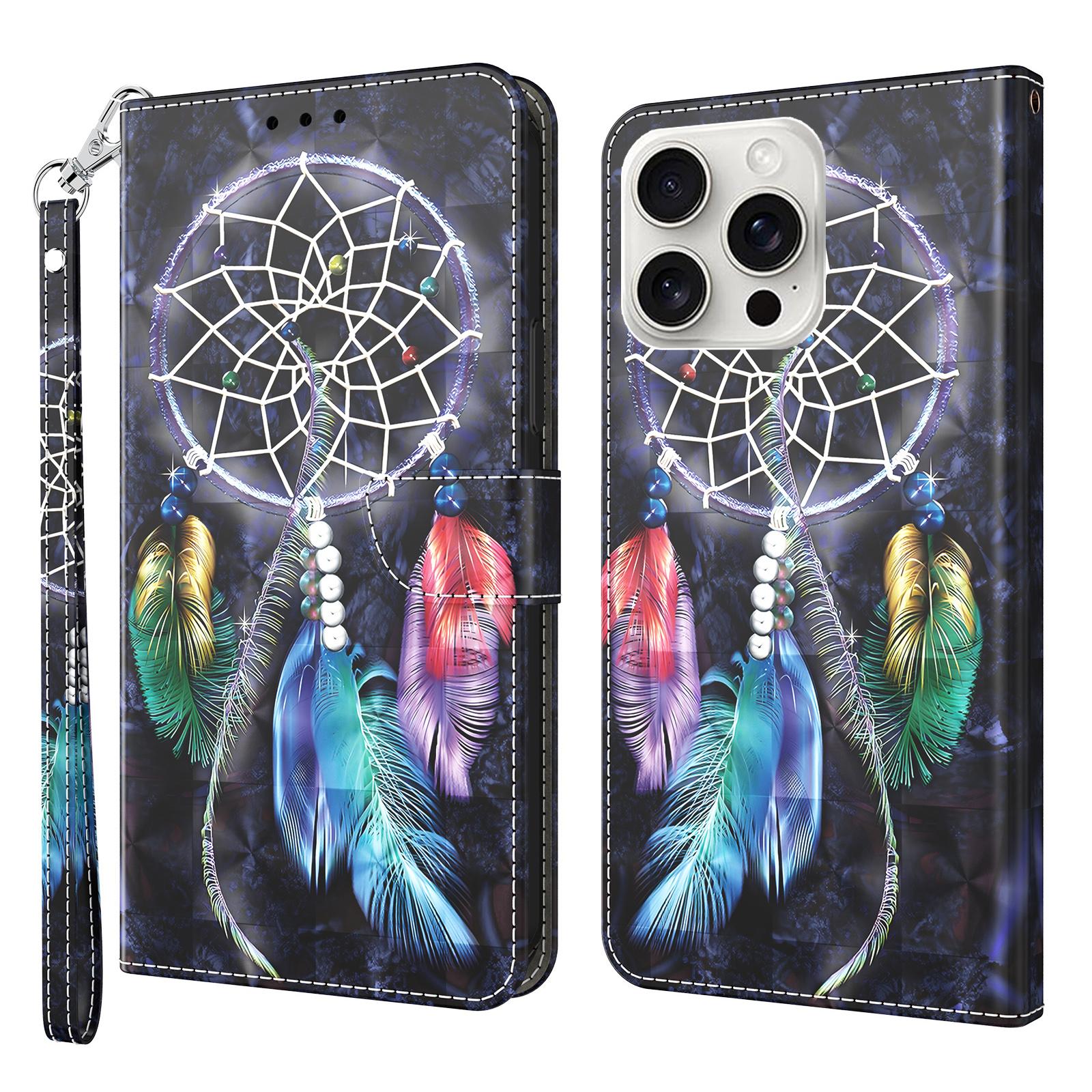 

For iPhone 16 Pro Max Case Stand Pattern Printing Leather Phone Cover Dream Catcher
