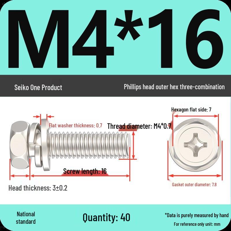 Concave Head Hexagon Combination Bolt Set with Spring Washer and Gasket - 3 Pieces