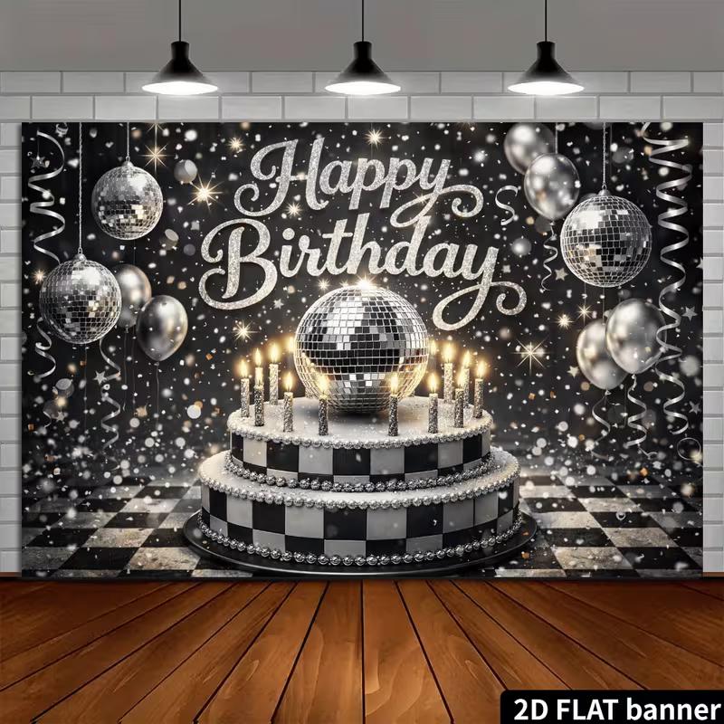 2D Retro Disco Ball Birthday Backdrop Photo Booth Fabric for Party