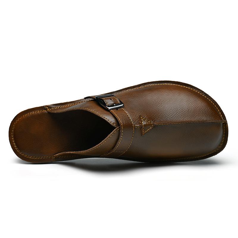 Fashion Breathable Half Slippers Stylish Flats Leather Man Muller Shoes Soft Men Casual Shoes Slip on Shoes Lightweight Loafers Sandals