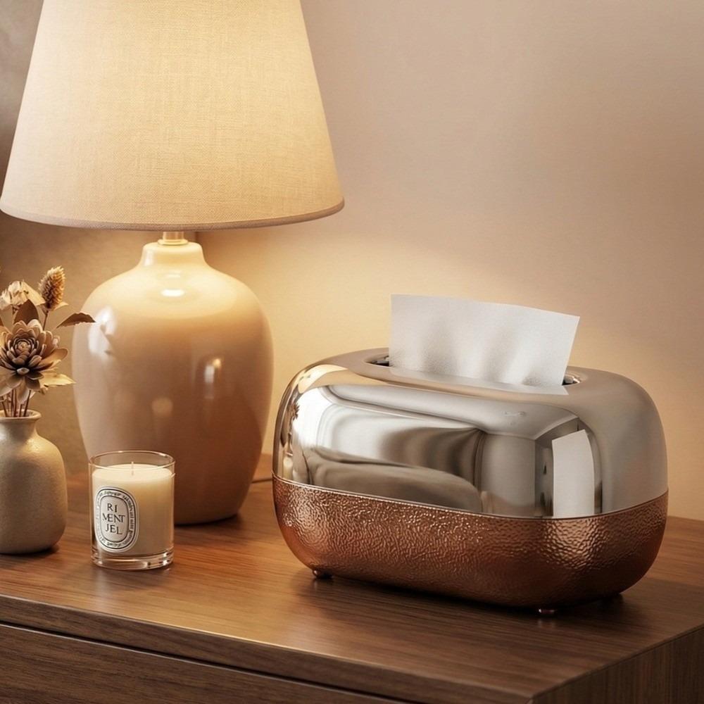 Mirror Surface Tissue Box Dispenser Wood Grain Tissue Organizer Tissue Box Restaurant