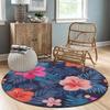 Bohemian Style Flower Round Rug Tropical Home Decor Non-Slip  Carpet Indoor Outdoor Decor Mat for Living Room Bedroom Kitchen