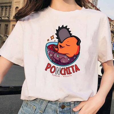 Funny Pochita Print T-shirt Summer Anime Pattern Print T Shirt Women Unisex Short Sleeve Loose Shirts