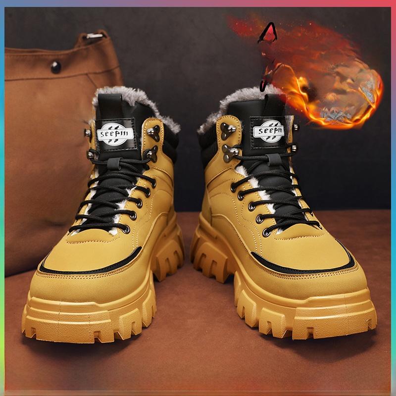 Herren Winterstiefel Warm Gefüttert Hoher Schaft Schneestiefel Arbeitsschutz Arbeitsstiefel Anti-Rutsch Wasserdicht