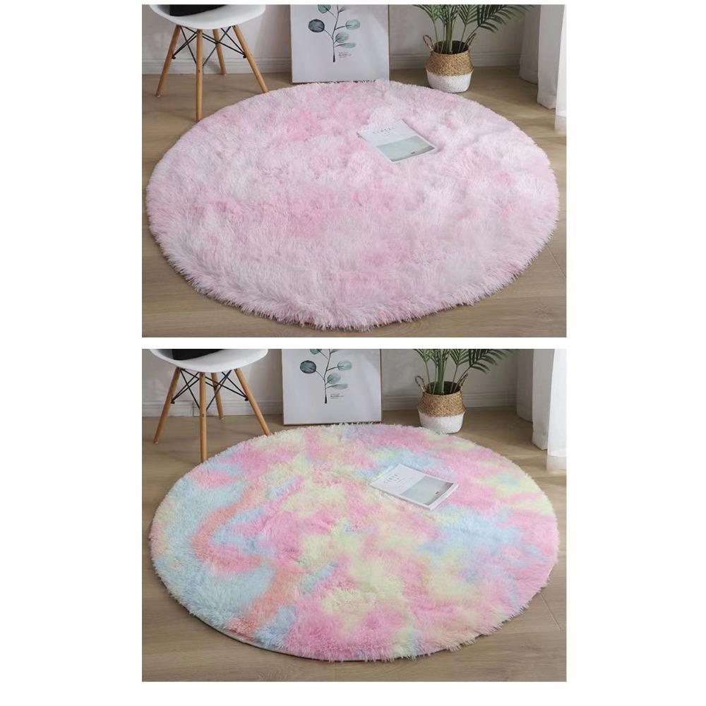 Tapete redondo de pelo de seda, cadeira de computador, cadeira giratória, almofada tie-dye, almofada de pelúcia antiderrapante, almofada de mesa redonda para sofá de sala de estar