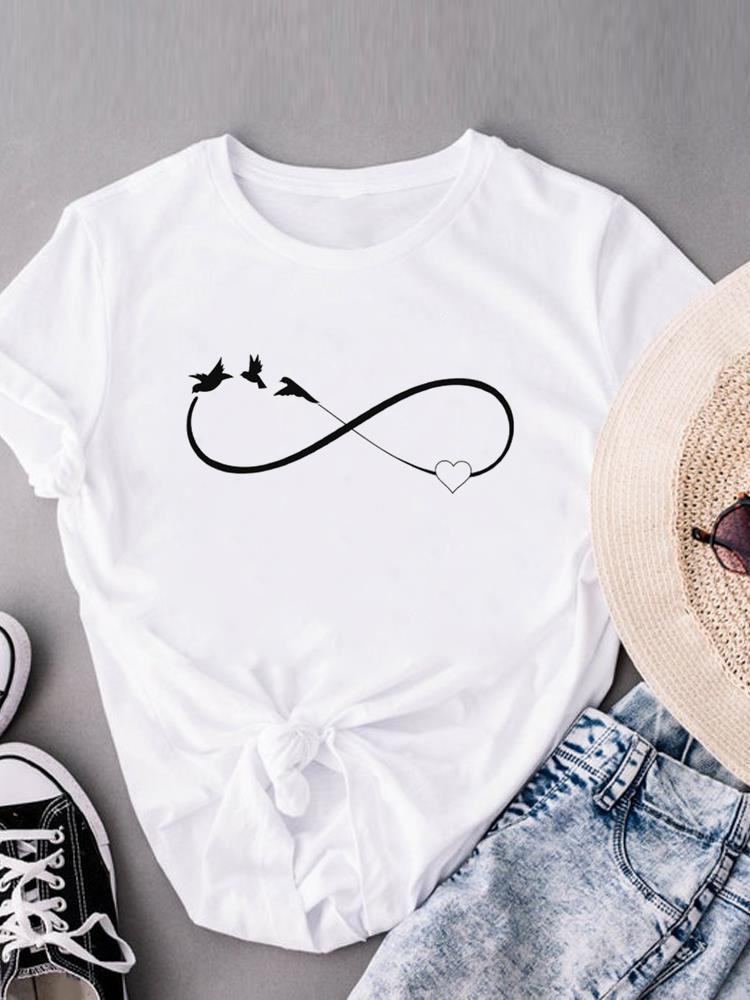 (Asian Size) Love Heart Cute 90s Women's Top Fashion T Clothing Print Female Casual  Short Sleeve T-shirts Graphic Tee