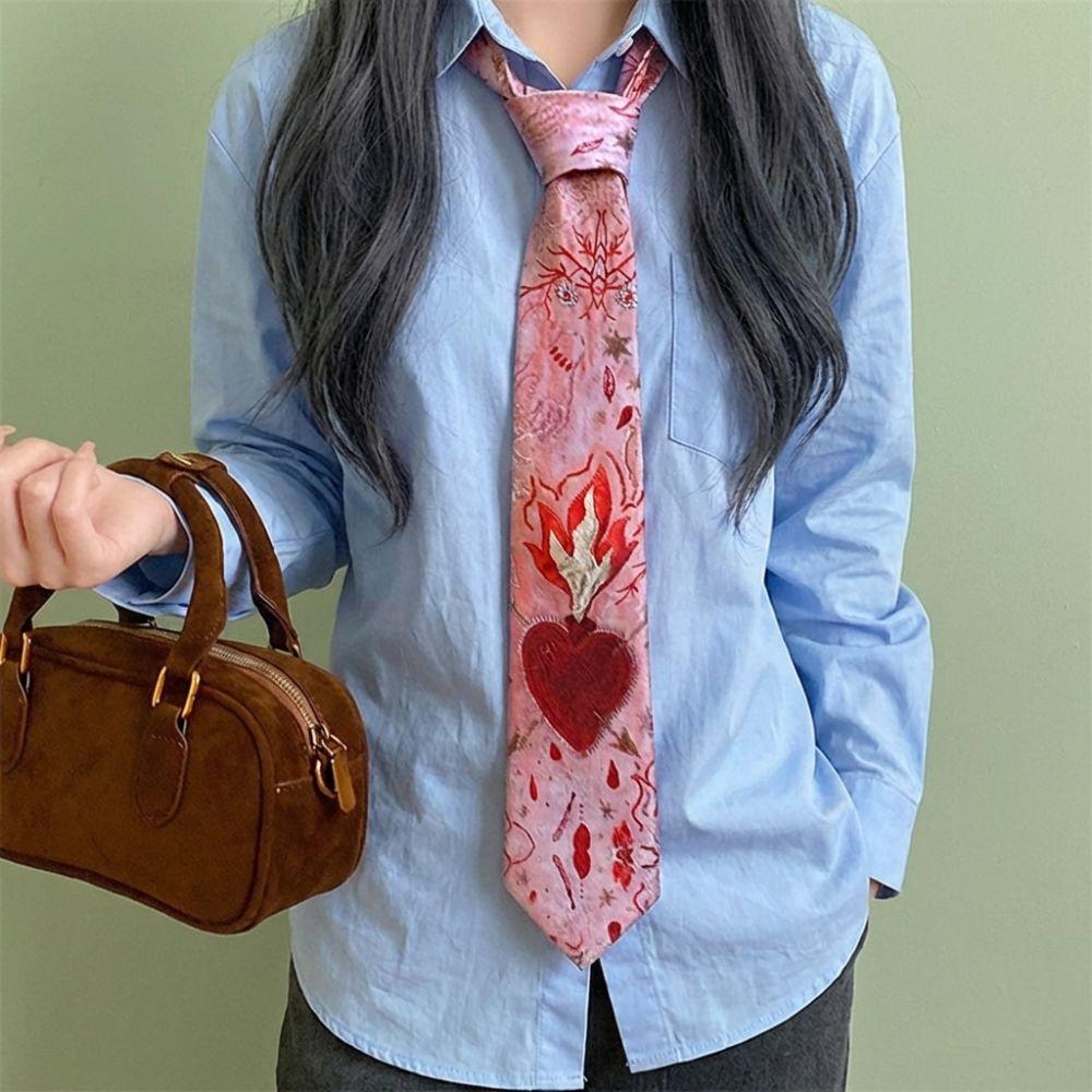 Y2K Romantic Neck Scarf Vintage Women's Neck Tie Unique Heart Flame Tie  Fashion Accessory
