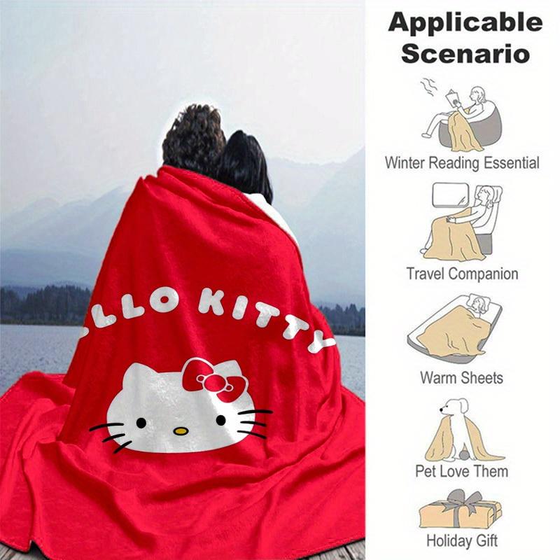 1pc. Hello Kitty Red Background Blanket - Perfect for Home Office Outdoor Gift Suitable Al