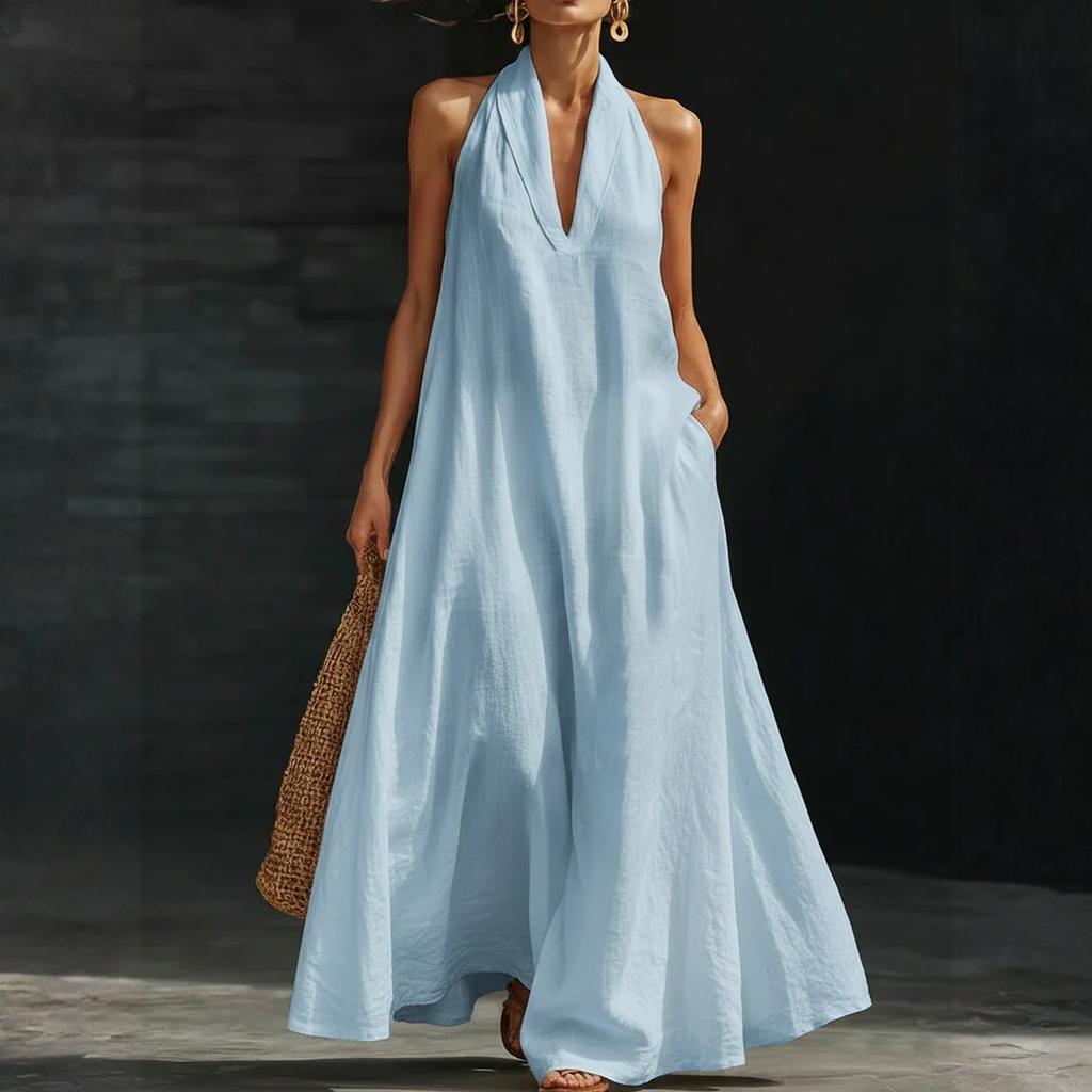 Women's Dress Casual Flowy Dresses V-neck Vocation Boho Beach Sundress