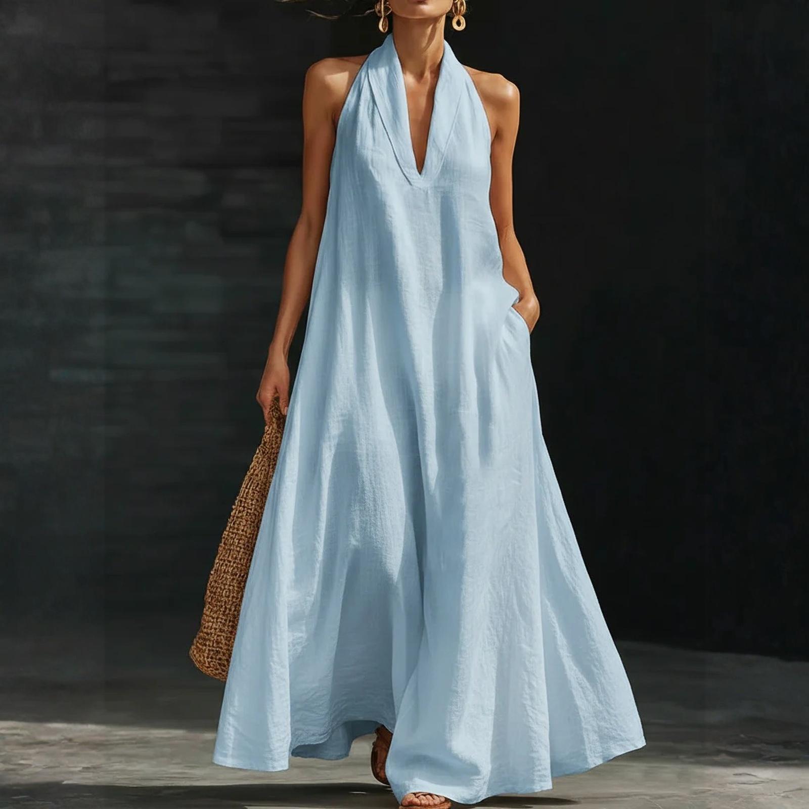 

Women s Dress Casual Flowy Dresses V-neck Vocation Boho Beach Sundress L