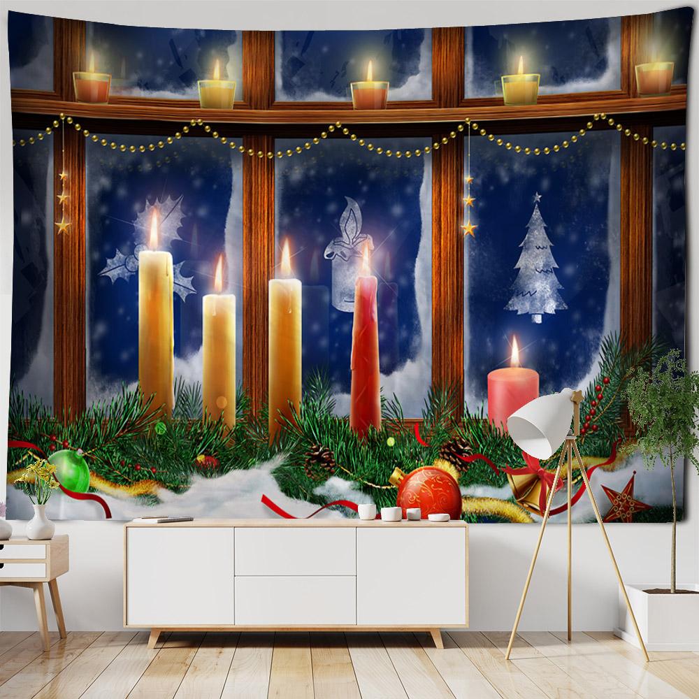 Christmas Santa Claus Workshop Tapestry Wall Hanging Festive Xmas Holiday Party Backdrop Decor for Bedroom Living Room