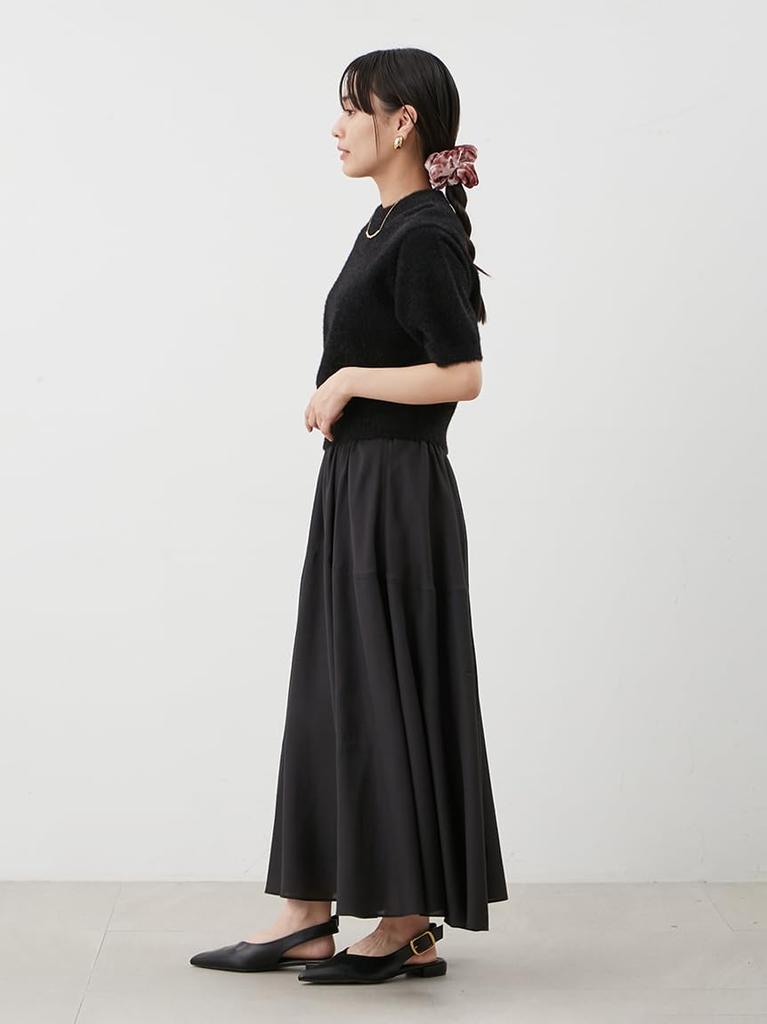 Mira Owen Glitter Puff Sleeve Knit and Flared Skirt Set 09WNO254159 Black Women's