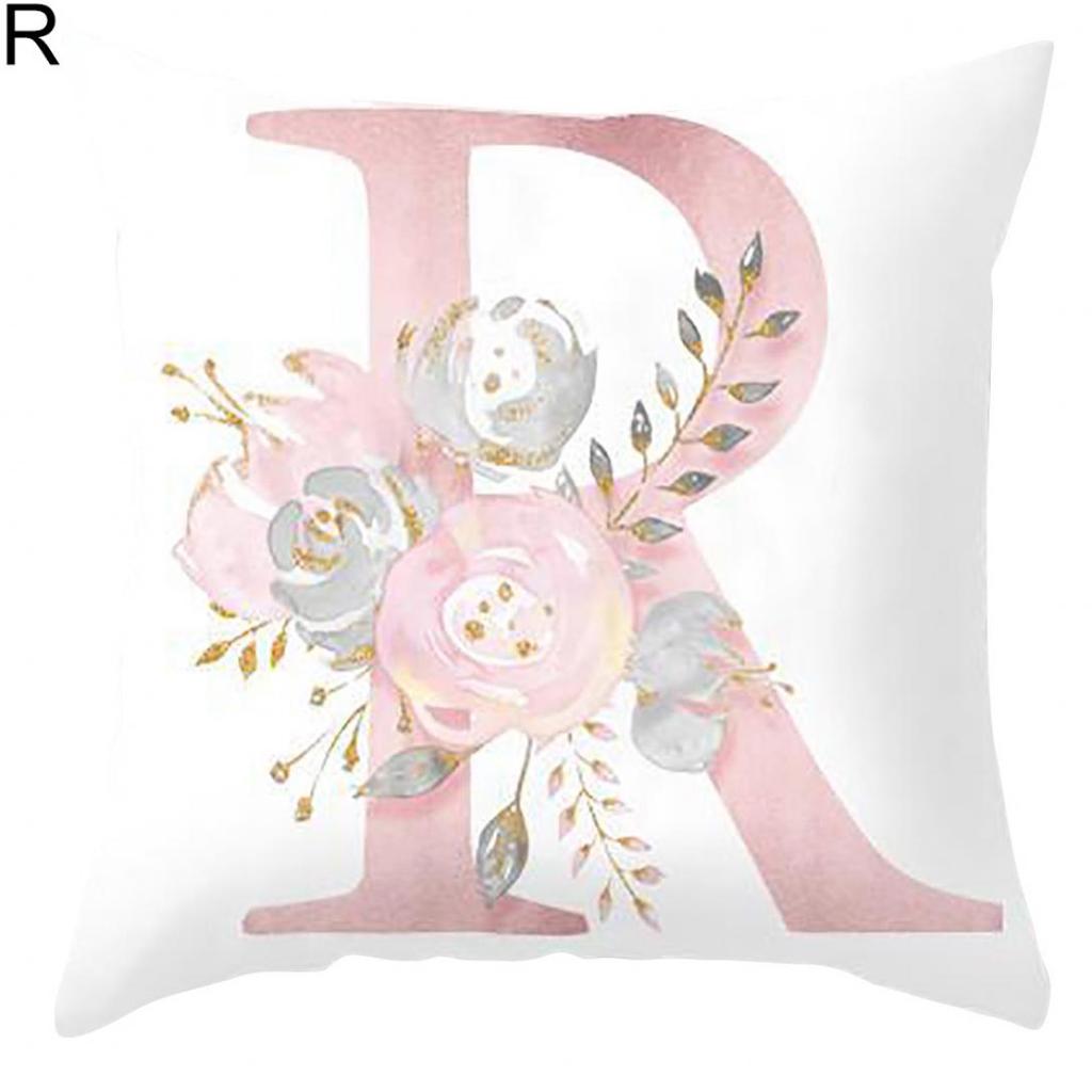 Orion English Alphabet Floral Print Pillow Case Waist Cushion Cover Wedding Bed Decor