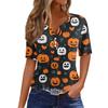 Women's T Shirt Tee Halloween Printed Button Short Sleeve Tunic Daily Weekend Fashion Basic V- Neck Regular Top