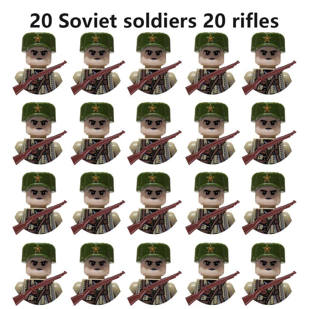20Pcs/Set WW2 Military Soldier Array Soviet US UK France Japan Canada Italy China Building Blocks Action Figure Bricks Kids Toy