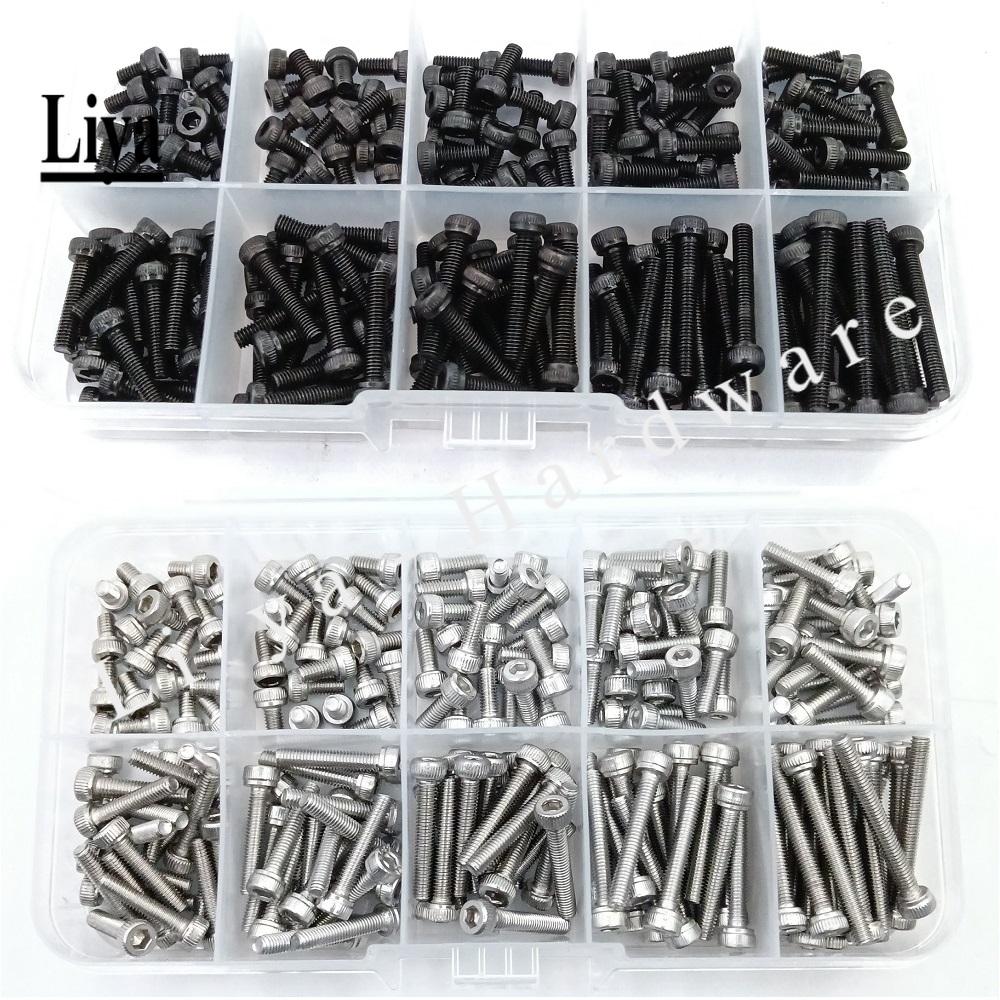 100-200pcs M2M2.5M3 * 5/6/8/10/12/14/16/18/20/25mm  DIN912 Black Hex Socket Head Cap Screw Accessories Kit Sample Box