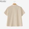 ZANZEA Women Summer Turn Down Collar Short Sleeve Casual Blouse