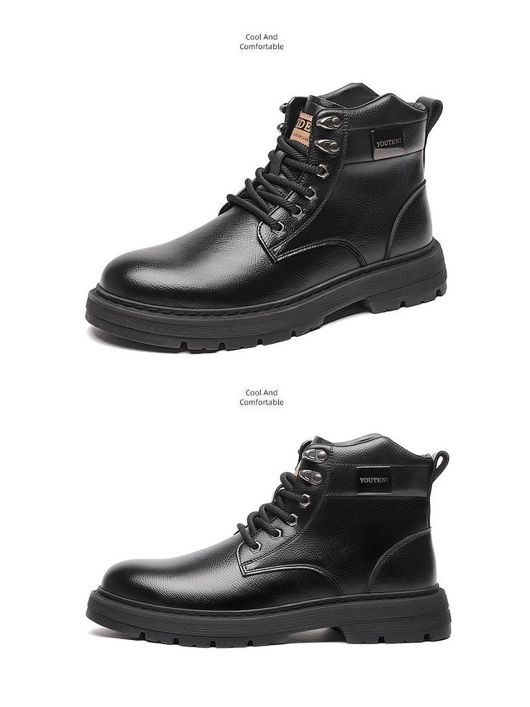Pánské podzimní/zimní kožené boty s vysokým svrškem a sametovou podšívkou – Teplé, ležérní pracovní boty