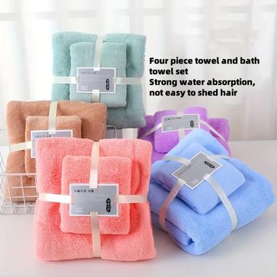 Towel Set Blue Bean Paste & Green Coral Velvet Bath Towels, High Density Fine Knit, Thickened Absorbent Washcloths, Soft Solid Color Household Towels