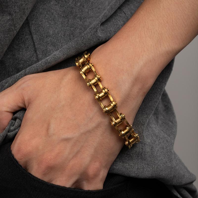 1Pcs Men'S Stainless Steel Bracelet Creative Imitation Bicycle Chain Bracelet Trendy Punk Style Daily Wear Accessories