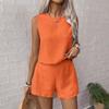 Women'S Solid Color Sleeveless Top and Shorts Set - Casual, Button-Up, Round Neck, All-Season, Casual Attire|Sleeveless Top|Buttonup Shorts
